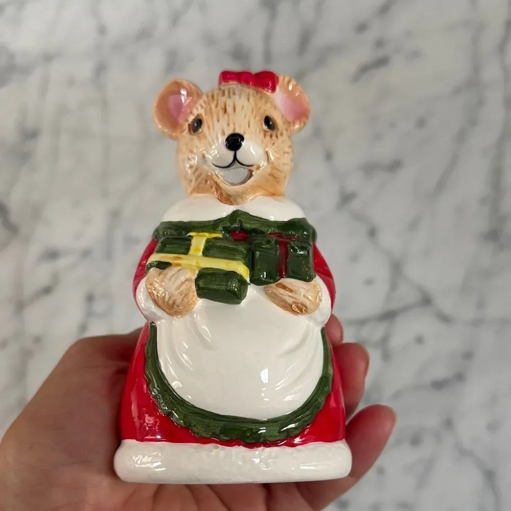VTG Mrs Christmas Mouse Tea Set with Teapot, Sugar and creamer